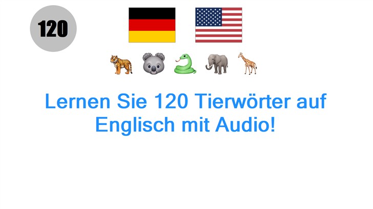 Lernen Sie 120 Tierwörter auf Englisch mit Audio!